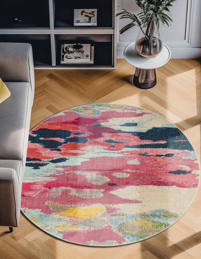 Marrakesh Elegance Collection Area Rug - Skhirat Round Pink lifestyle 56