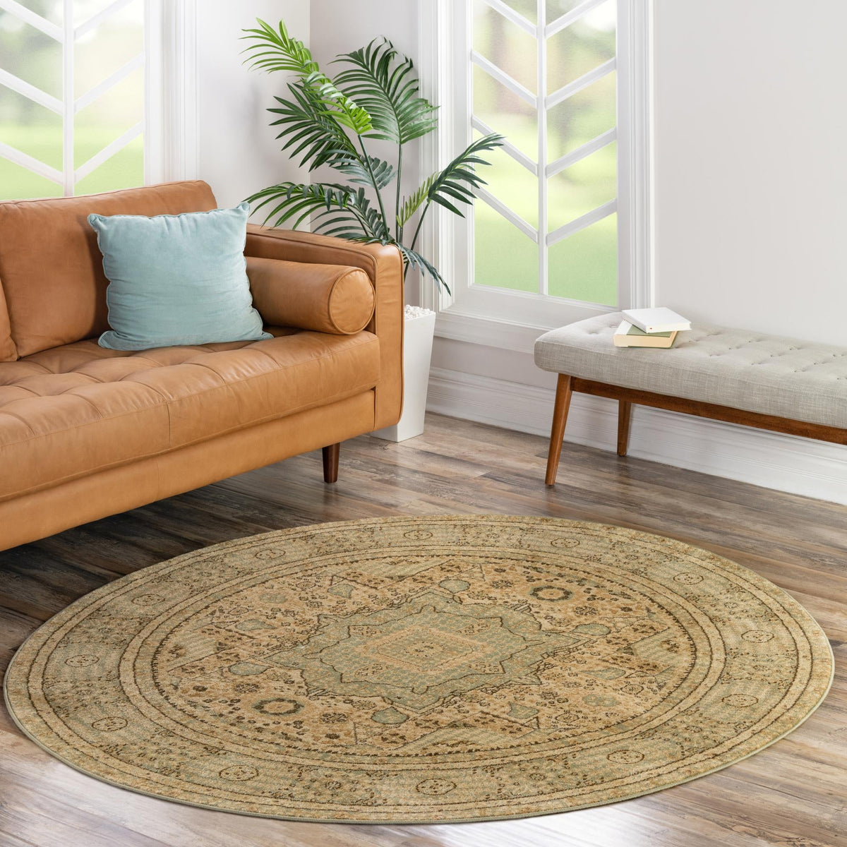 Ottoman Elegance Collection Area Rug - Sultan Round Light Green lifestyle 92