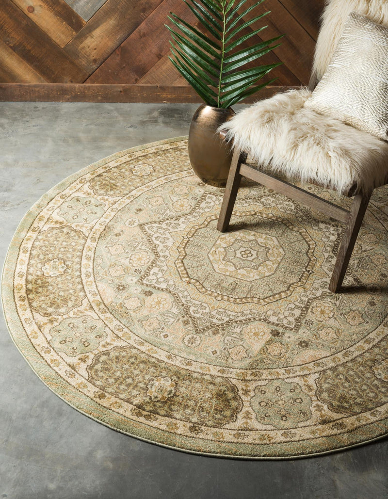 Ottoman Elegance Collection Area Rug - Ephesus Round Light Green lifestyle 55