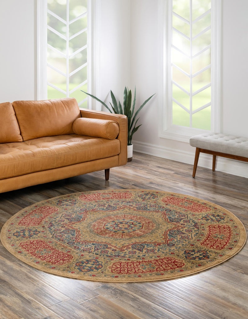 Ottoman Elegance Collection Area Rug - Ephesus Round Beige lifestyle 44