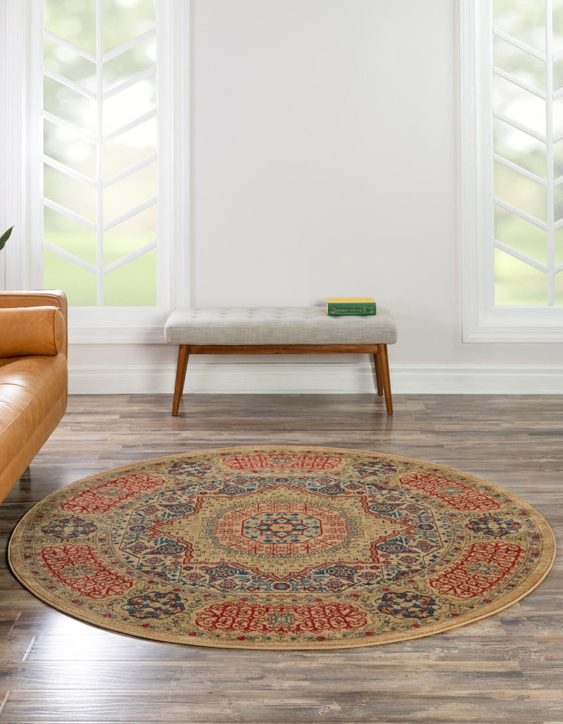 Ottoman Elegance Collection Area Rug - Ephesus Round Beige lifestyle 52