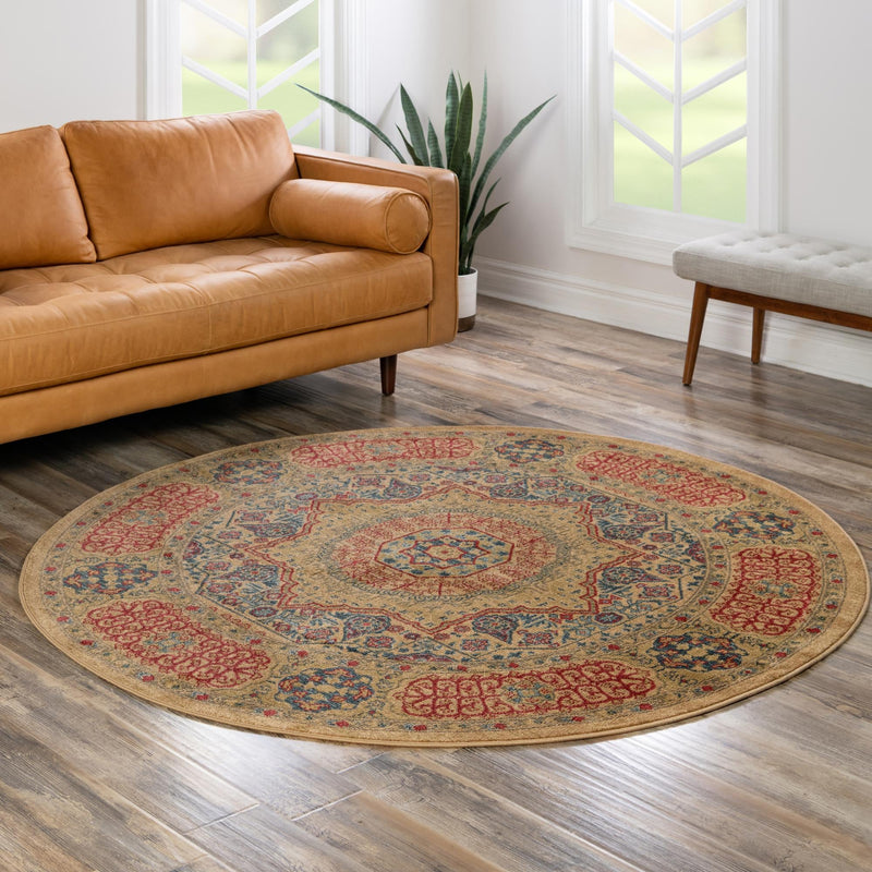 Ottoman Elegance Collection Area Rug - Ephesus Round Beige lifestyle 109