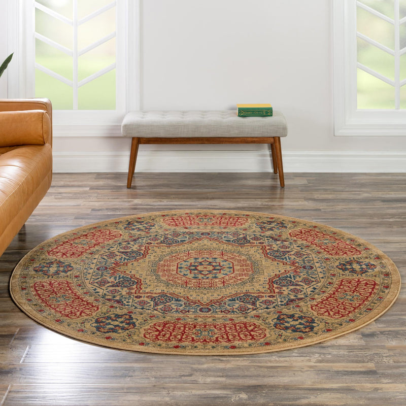 Ottoman Elegance Collection Area Rug - Ephesus Round Beige lifestyle 111