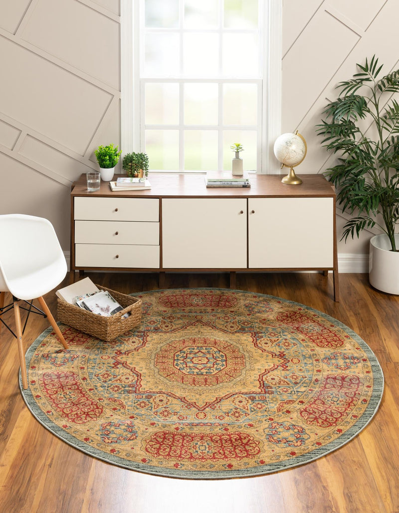 Ottoman Elegance Collection Area Rug - Ephesus Round Light Blue lifestyle 48