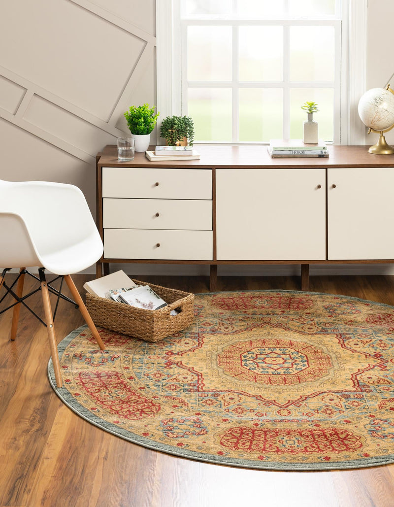 Ottoman Elegance Collection Area Rug - Ephesus Round Light Blue lifestyle 56