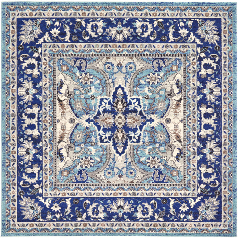 Antique Tapestry Collection Area Rug - Fontainebleau Square Light Blue lifestyle 3