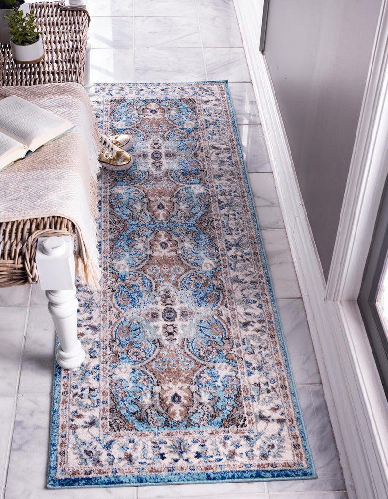 Antique Tapestry Collection Area Rug - Fontainebleau Runner Light Blue lifestyle 5
