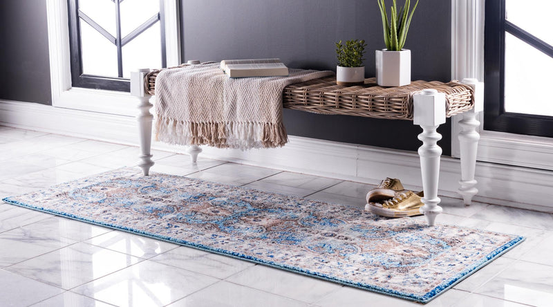 Antique Tapestry Collection Area Rug - Fontainebleau Runner Light Blue lifestyle 6