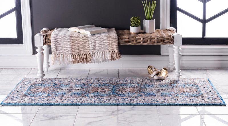 Antique Tapestry Collection Area Rug - Fontainebleau Runner Light Blue lifestyle 7