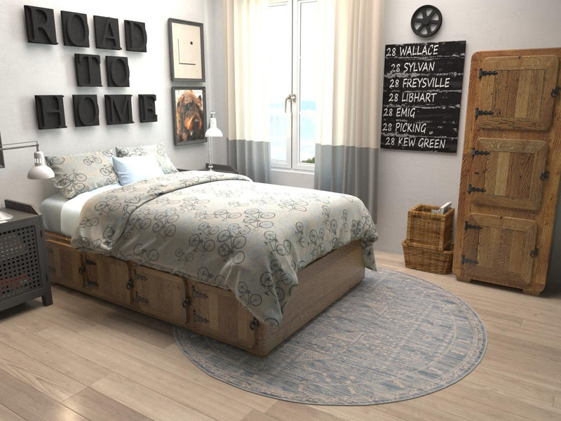 Heritage Retreat Collection Area Rug - Villa Round Blue lifestyle 21