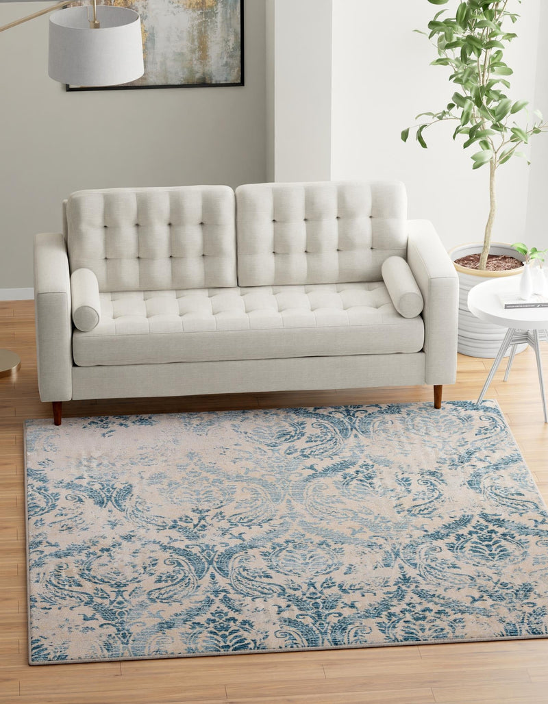 Heritage Retreat Collection Area Rug - Homestead Square Blue lifestyle 31