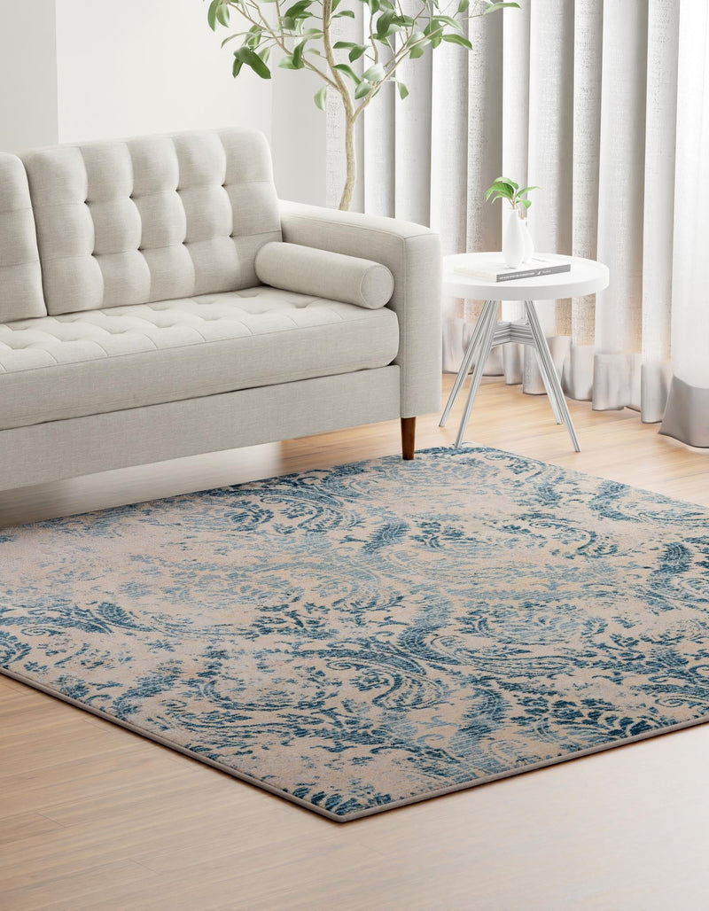 Heritage Retreat Collection Area Rug - Homestead Square Blue lifestyle 36