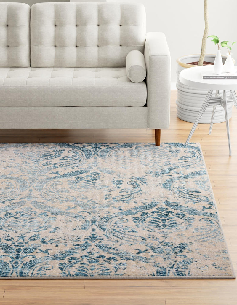 Heritage Retreat Collection Area Rug - Homestead Square Blue lifestyle 40