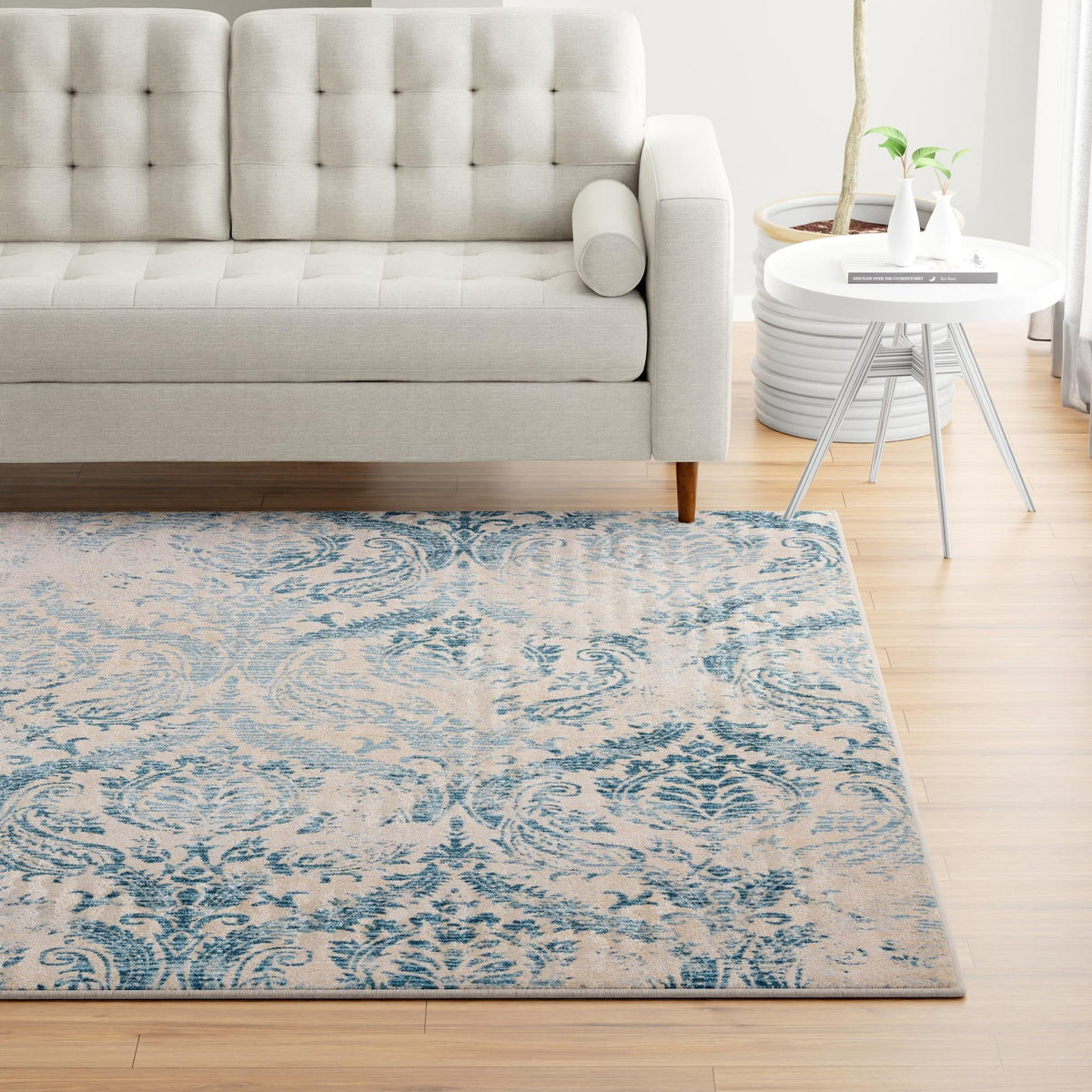 Heritage Retreat Collection Area Rug - Homestead Square Blue lifestyle 86