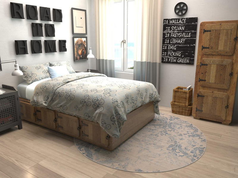 Heritage Retreat Collection Area Rug - Homestead Round Blue lifestyle 41