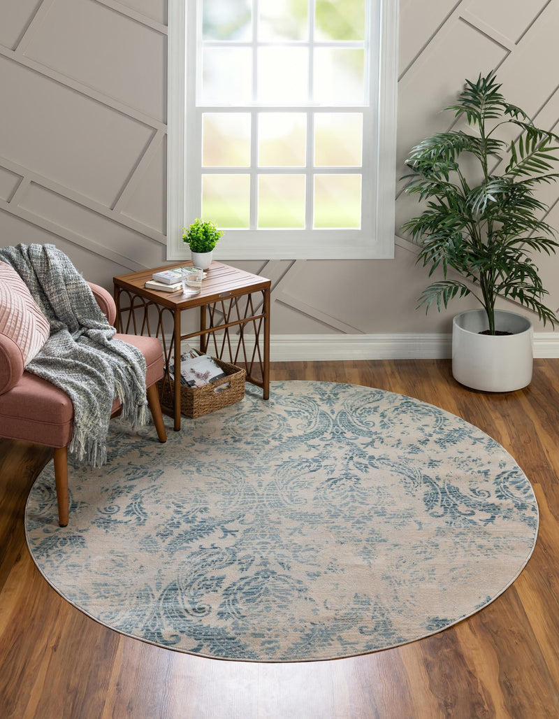 Heritage Retreat Collection Area Rug - Homestead Round Blue lifestyle 33