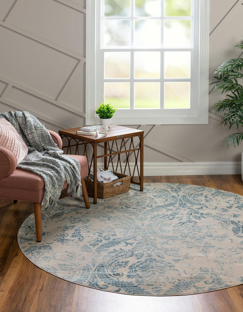 Heritage Retreat Collection Area Rug - Homestead Round Blue lifestyle 38