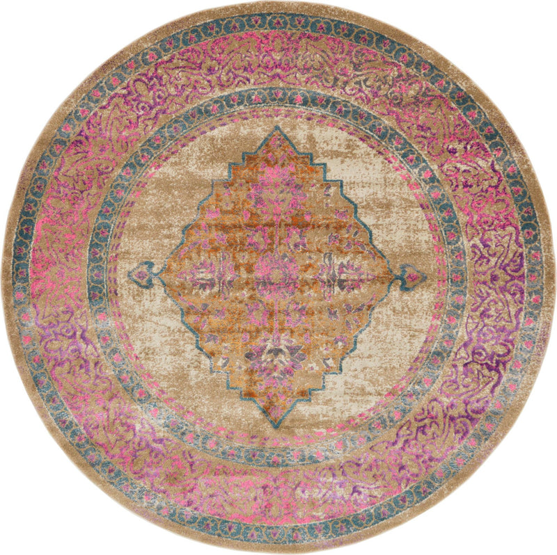 Serenade Oasis Collection Area Rug - Mirage Round Beige lifestyle 12