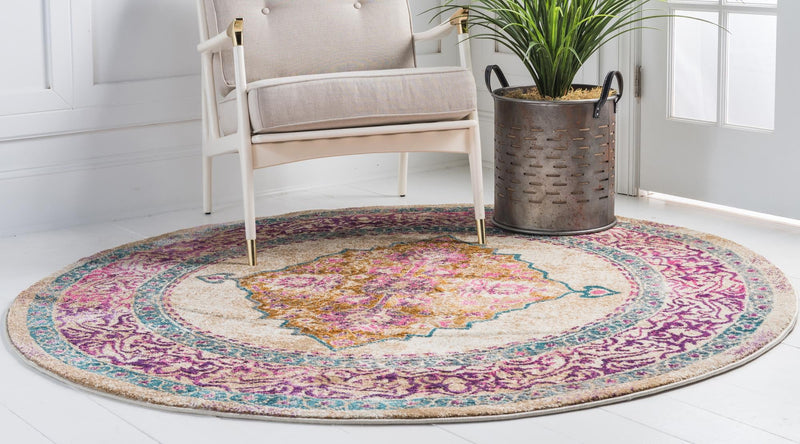 Serenade Oasis Collection Area Rug - Mirage Round Beige lifestyle 18
