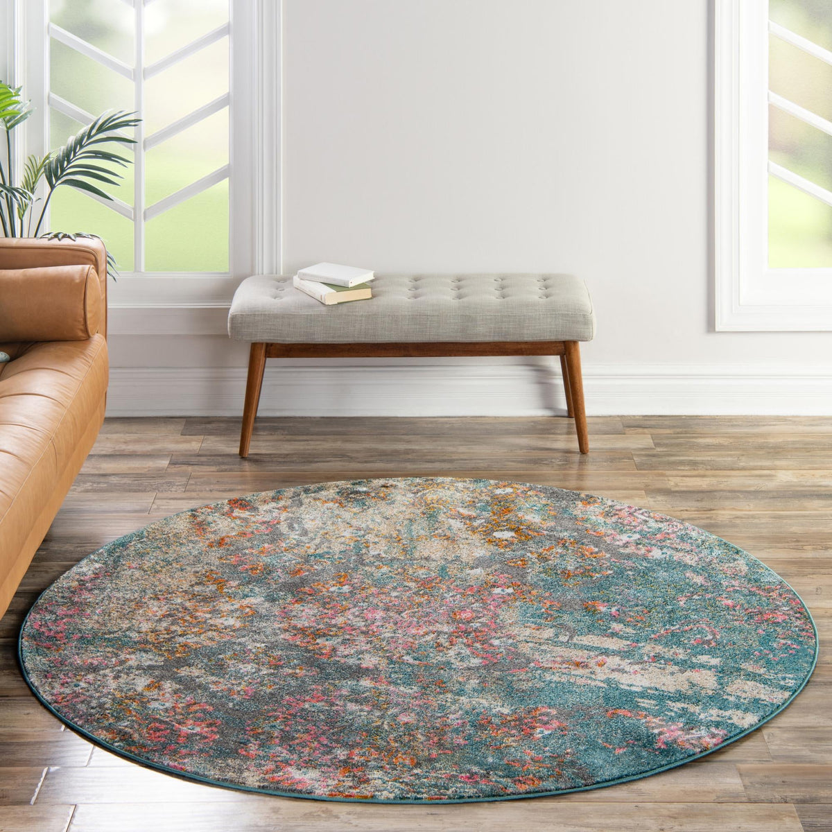 Serenade Oasis Collection Area Rug - Bliss Round Blue lifestyle 37