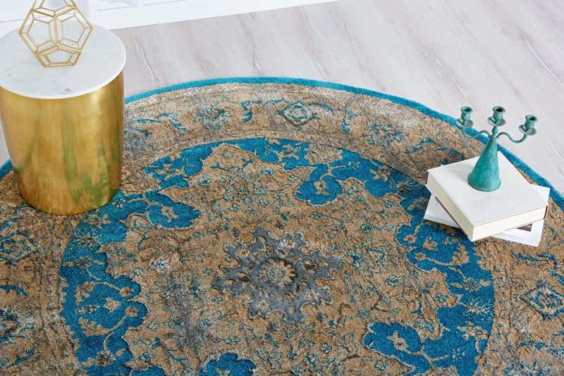 Serenade Oasis Collection Area Rug - Serenity Round Teal lifestyle 12