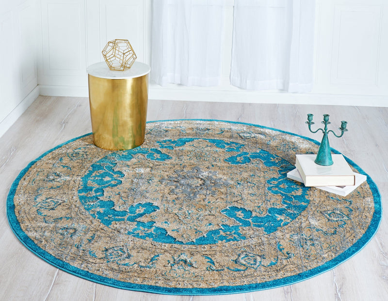 Serenade Oasis Collection Area Rug - Serenity Round Teal lifestyle 13