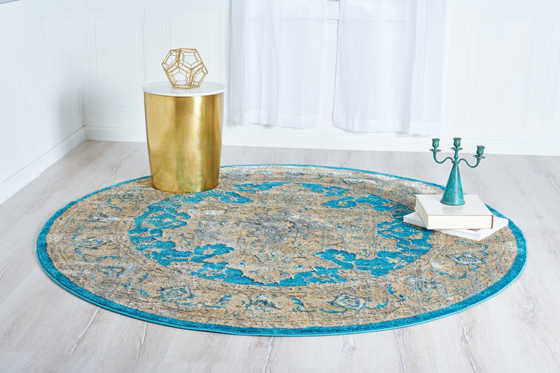 Serenade Oasis Collection Area Rug - Serenity Round Teal lifestyle 14