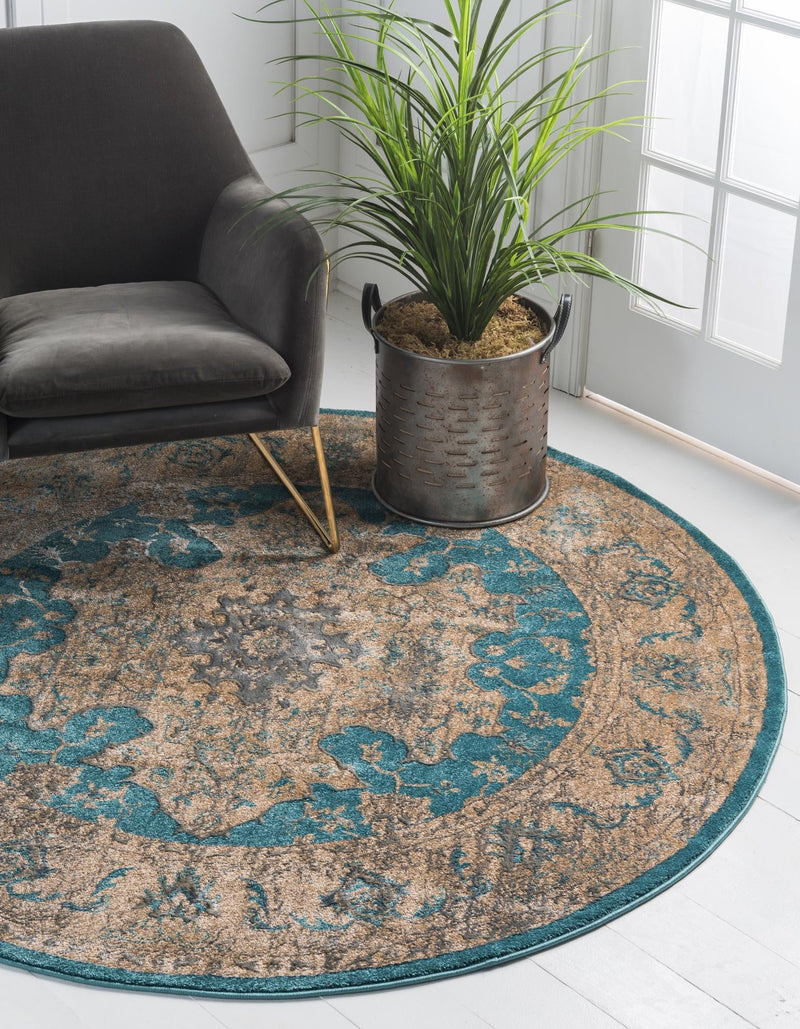 Serenade Oasis Collection Area Rug - Serenity Round Teal lifestyle 8