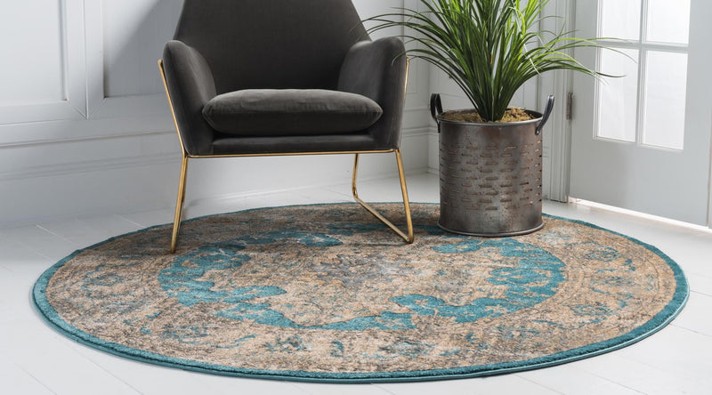 Serenade Oasis Collection Area Rug - Serenity Round Teal lifestyle 15