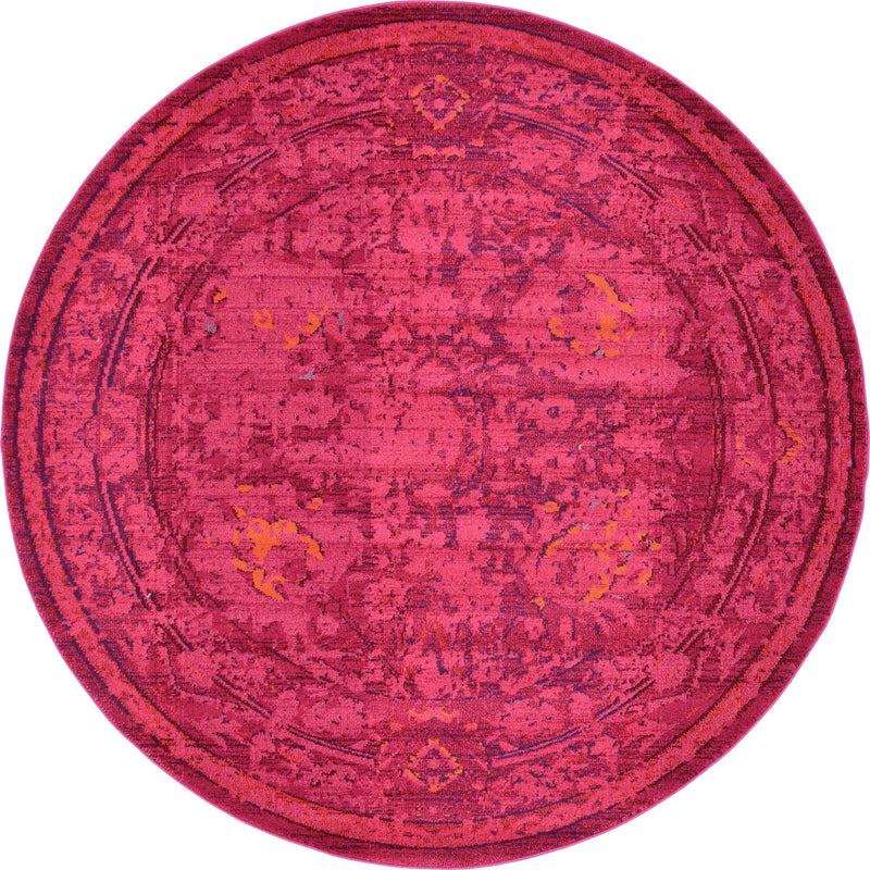 Chateau Elegance Collection Area Rug - Louvre Round Magenta lifestyle 32