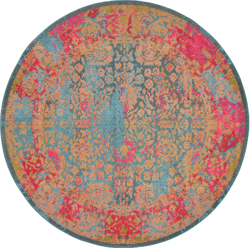 Chateau Elegance Collection Area Rug - Marly Round Blue lifestyle 12