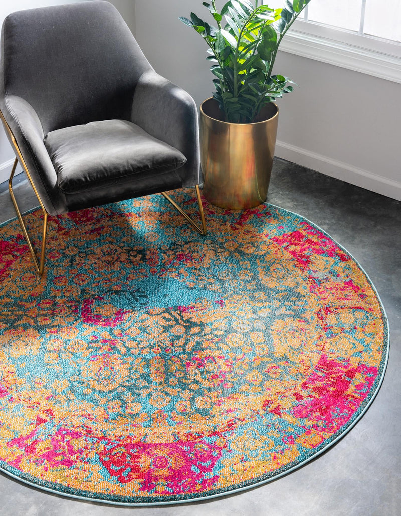 Chateau Elegance Collection Area Rug - Marly Round Blue lifestyle 15