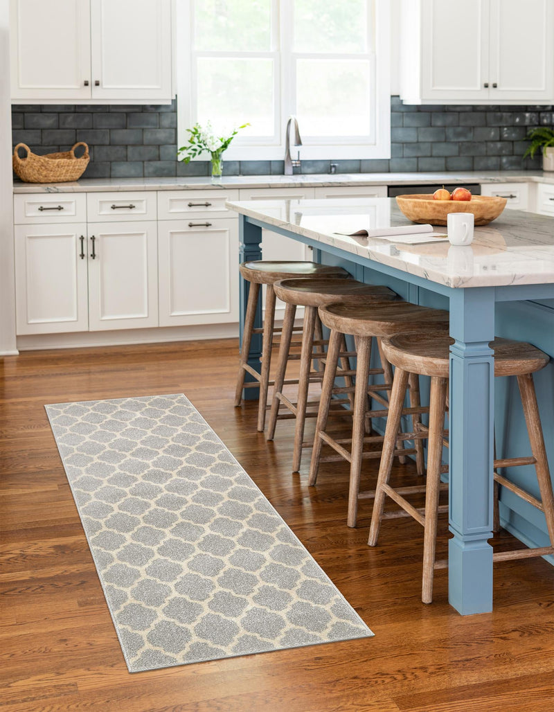 Lattice Gardens Collection Area Rug - Bloomfield (Light Gray) Runner Light Gray lifestyle 38