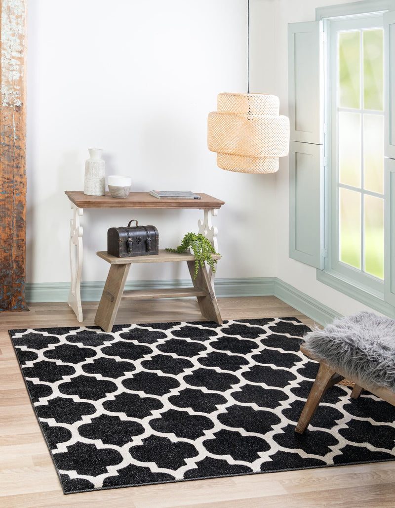 Lattice Gardens Collection Area Rug - Bloomfield (Black) Square Black lifestyle 20