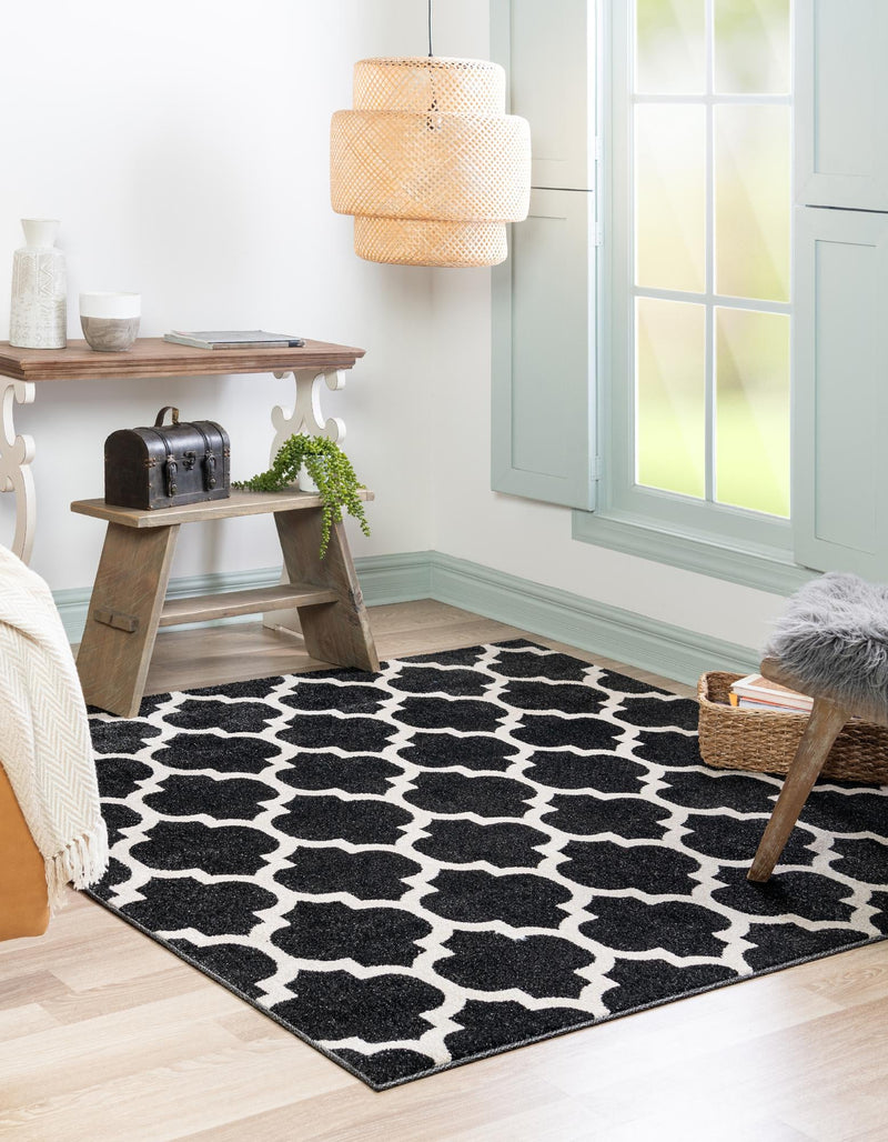 Lattice Gardens Collection Area Rug - Bloomfield (Black) Square Black lifestyle 24