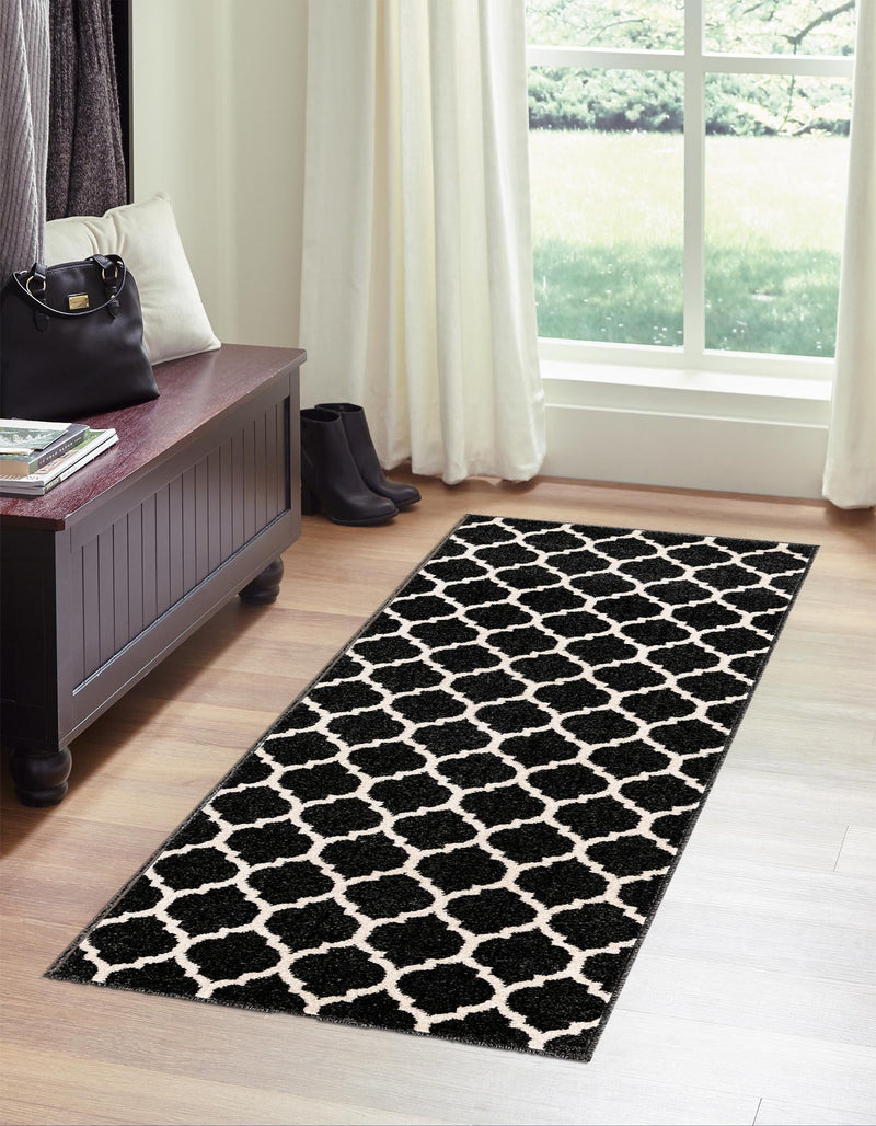 Lattice Gardens Collection Area Rug - Bloomfield (Black) Runner Black lifestyle 19