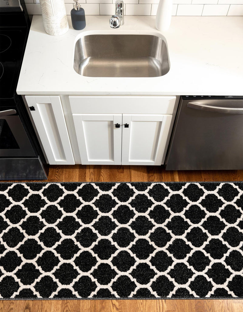 Lattice Gardens Collection Area Rug - Bloomfield (Black) Runner Black lifestyle 27
