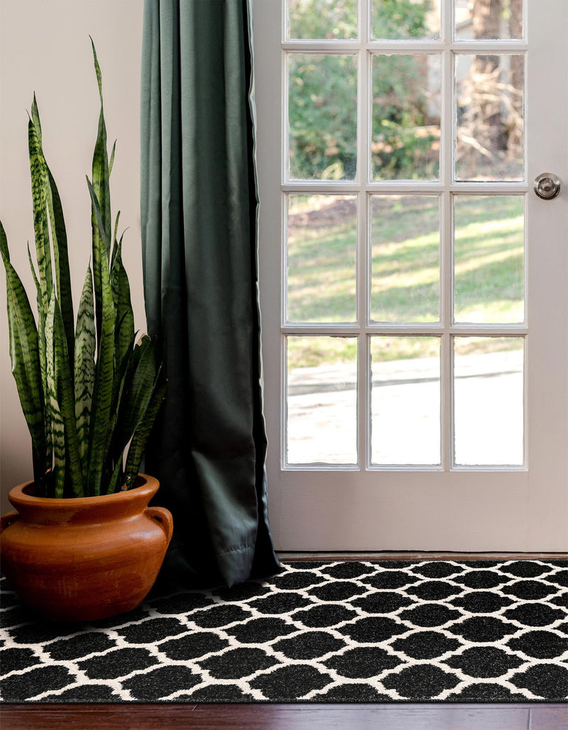 Lattice Gardens Collection Area Rug - Bloomfield (Black) Runner Black lifestyle 30