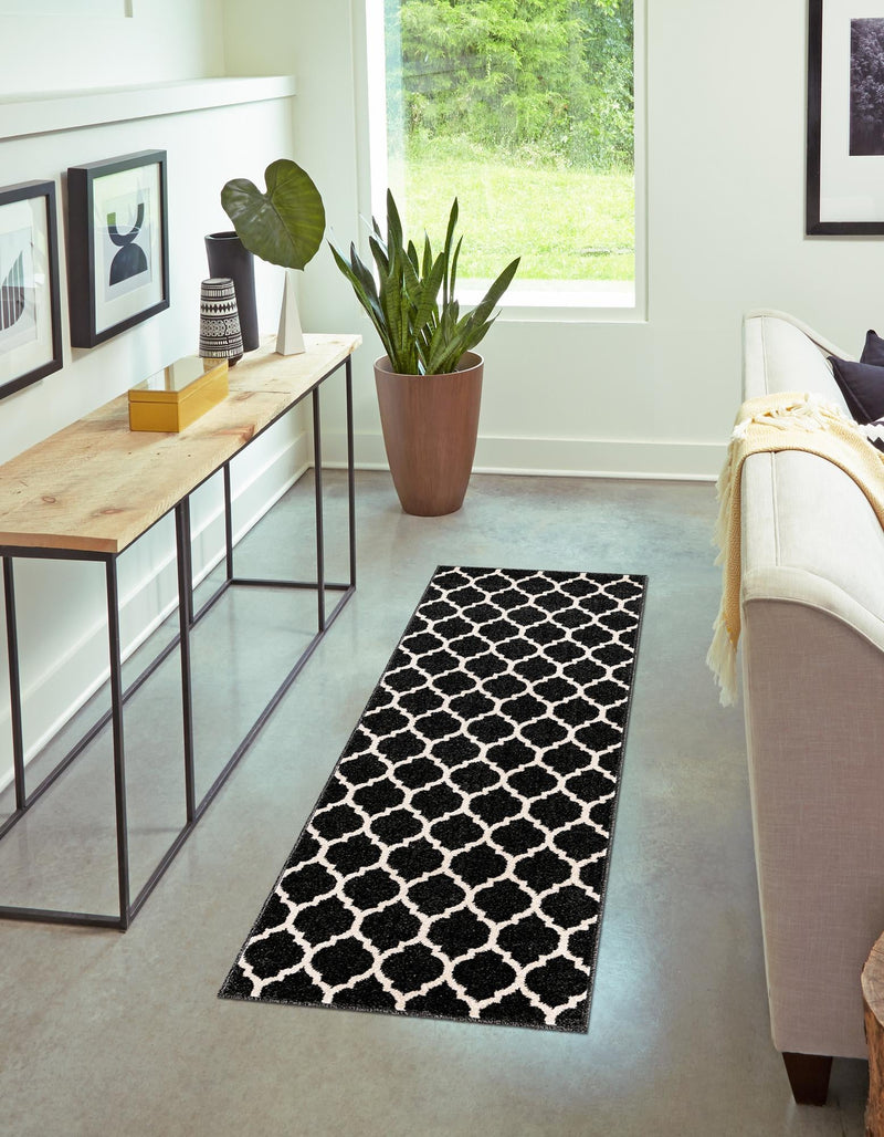 Lattice Gardens Collection Area Rug - Bloomfield (Black) Runner Black lifestyle 38