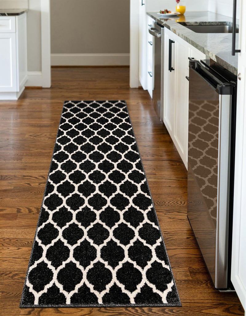 Lattice Gardens Collection Area Rug - Bloomfield (Black) Runner Black lifestyle 42