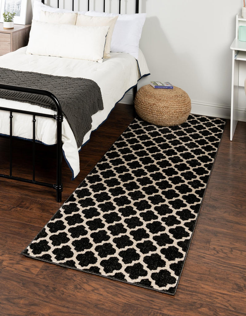 Lattice Gardens Collection Area Rug - Bloomfield (Black) Runner Black lifestyle 46