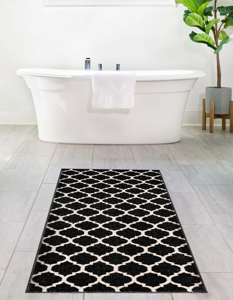Lattice Gardens Collection Area Rug - Bloomfield (Black) Runner Black lifestyle 54
