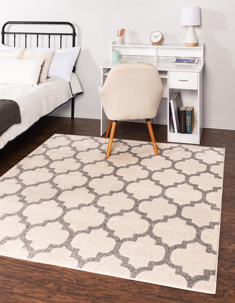 Lattice Gardens Collection Area Rug - Bloomfield (Beige and Gray) Square Beige and Gray lifestyle 28