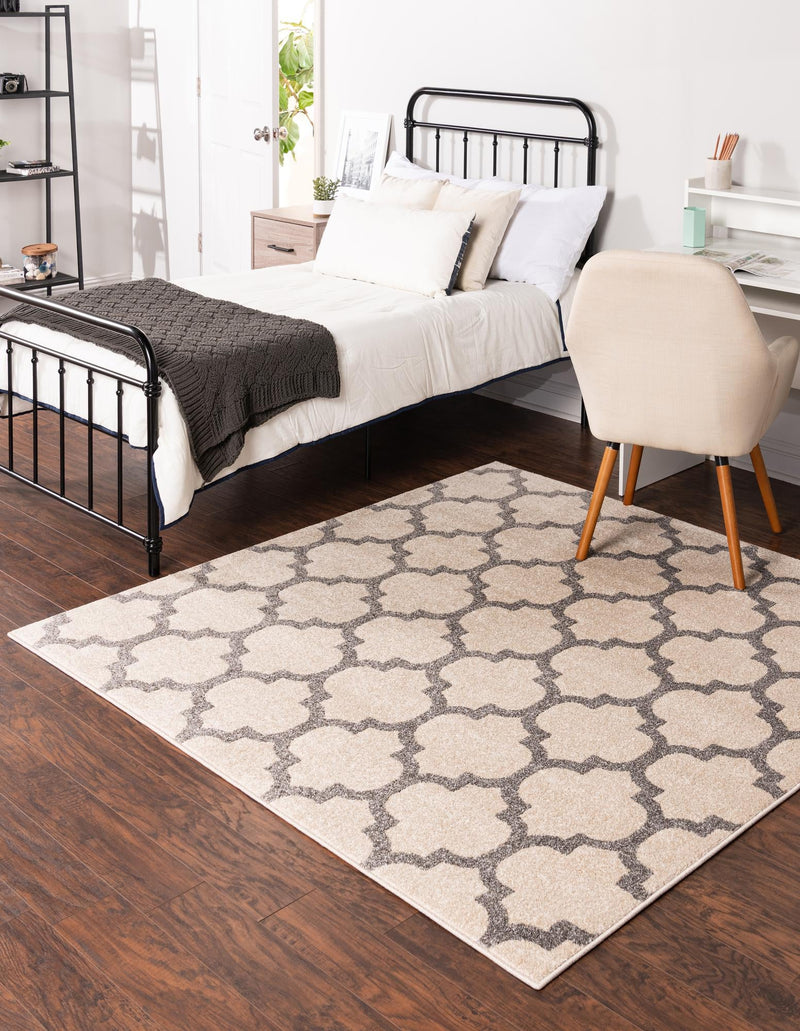 Lattice Gardens Collection Area Rug - Bloomfield (Beige and Gray) Square Beige and Gray lifestyle 35