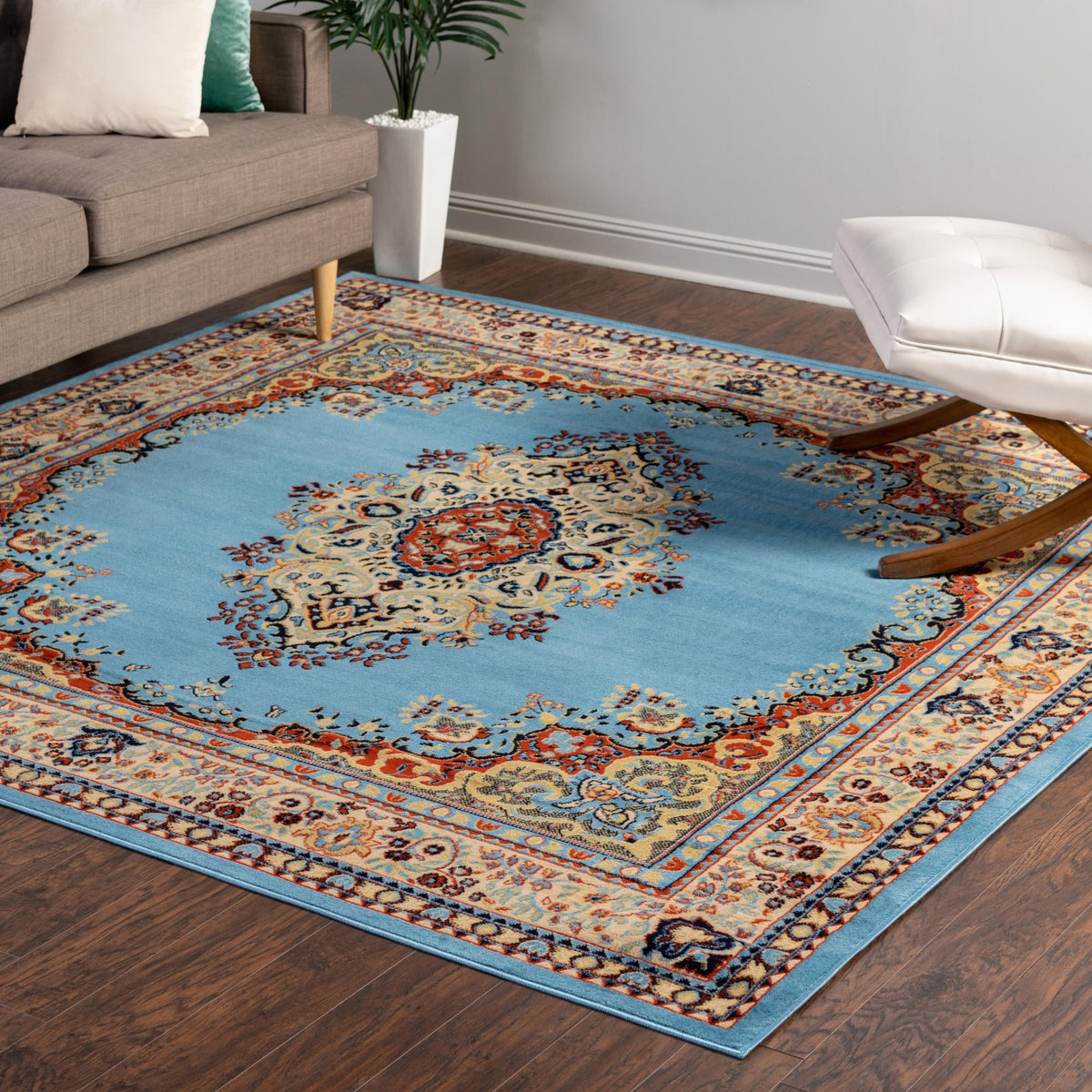 Tabriz Tapestry Collection Area Rug - Azerbaijan (Light Blue) Square Light Blue lifestyle 63