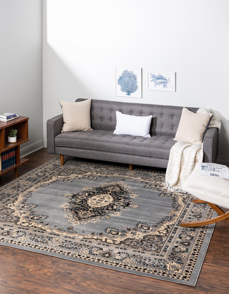 Tabriz Tapestry Collection Area Rug - Azerbaijan (Gray) Square Gray lifestyle 22