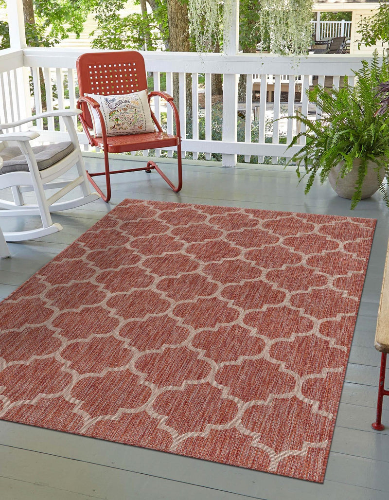 Garden Lattice Oasis Collection Area Rug - Arbor (Rust Red) Rectangle Rust Red lifestyle 0