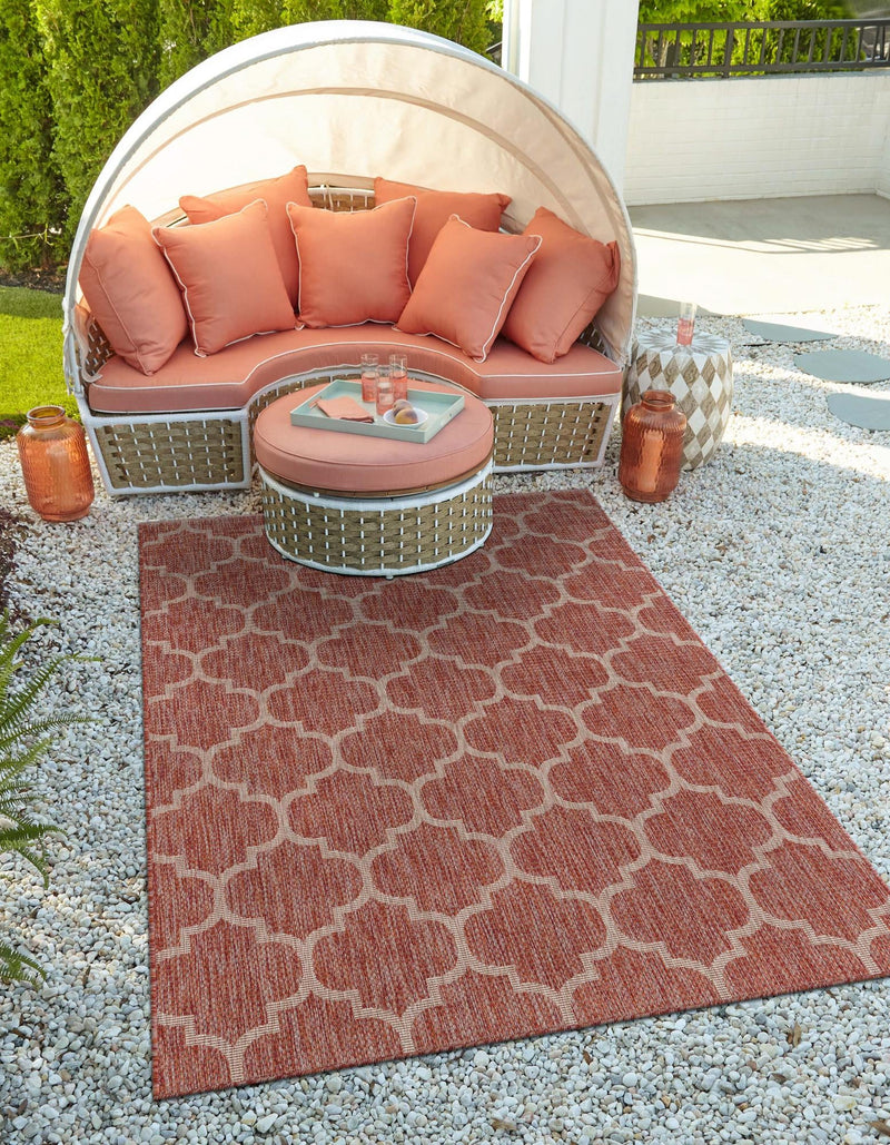 Garden Lattice Oasis Collection Area Rug - Arbor (Rust Red) Rectangle Rust Red lifestyle 6