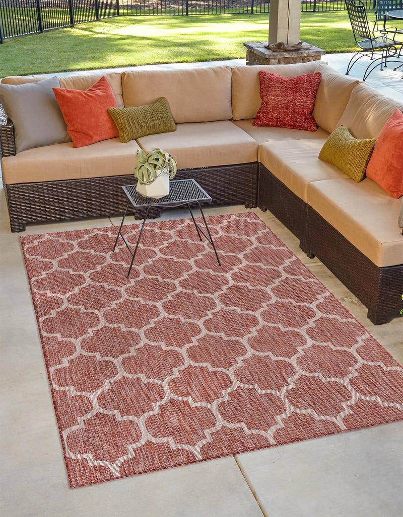Garden Lattice Oasis Collection Area Rug - Arbor (Rust Red) Rectangle Rust Red lifestyle 9