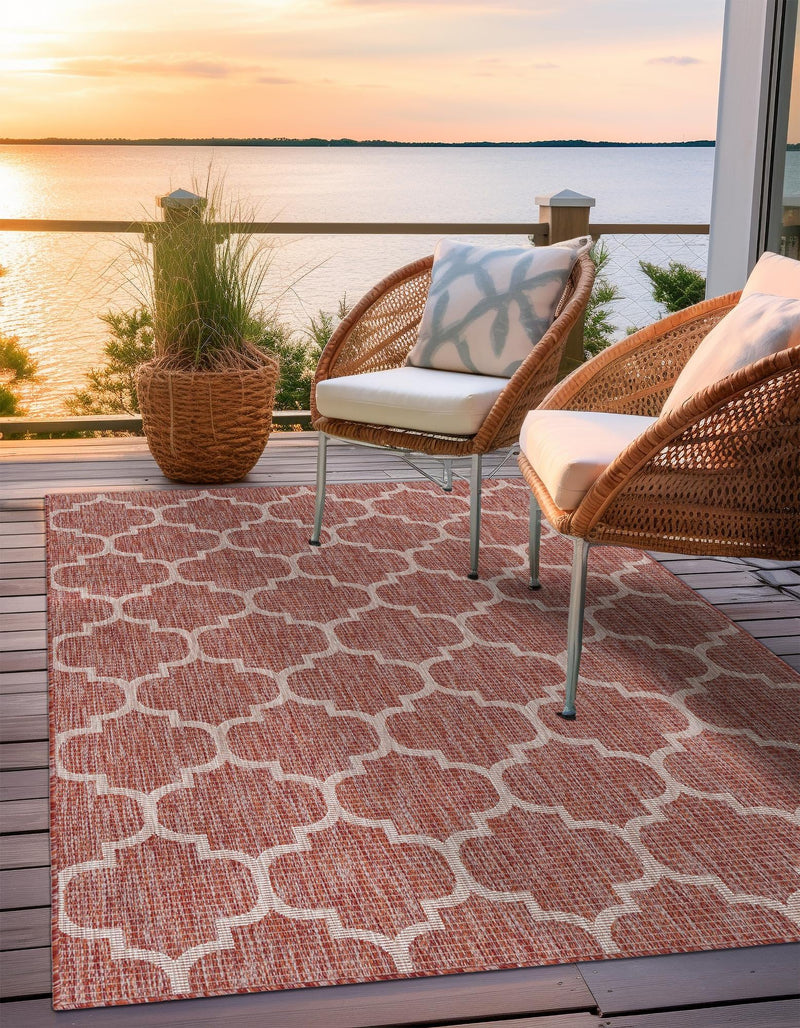 Garden Lattice Oasis Collection Area Rug - Arbor (Rust Red) Rectangle Rust Red lifestyle 13